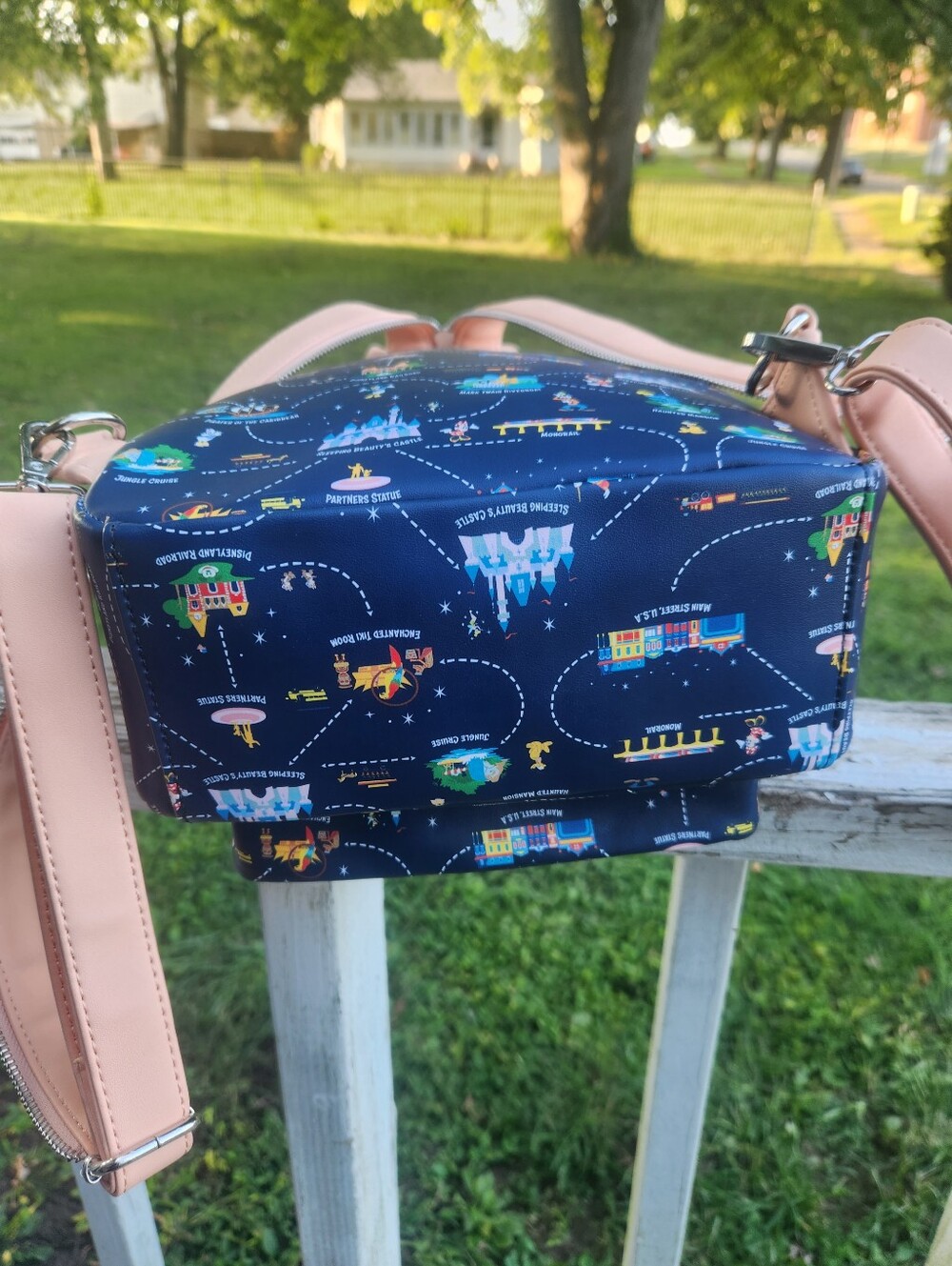 Loungefly Navy Disney Park Map Mini Backpack with Pink Accents - Picture 12 of 14